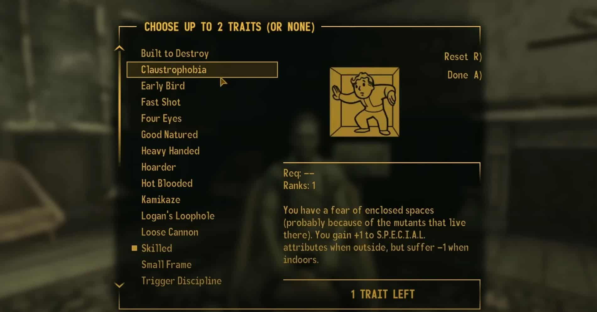 Fallout New Vegas Traits Claustrophobia