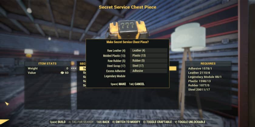 fallout 76 secret service armor materials